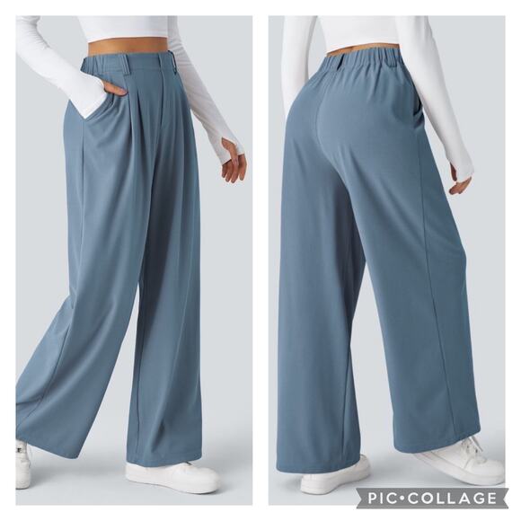 HALARA Pants - Halara High Waisted Wide Leg Waffle Work Trousers Blue Size Large Tall